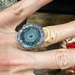 Silver Amethyst Geode Statement Ring, Size 6